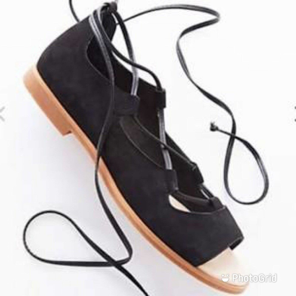 J.jill Sandal Black Ballet Style Lace Up Suede